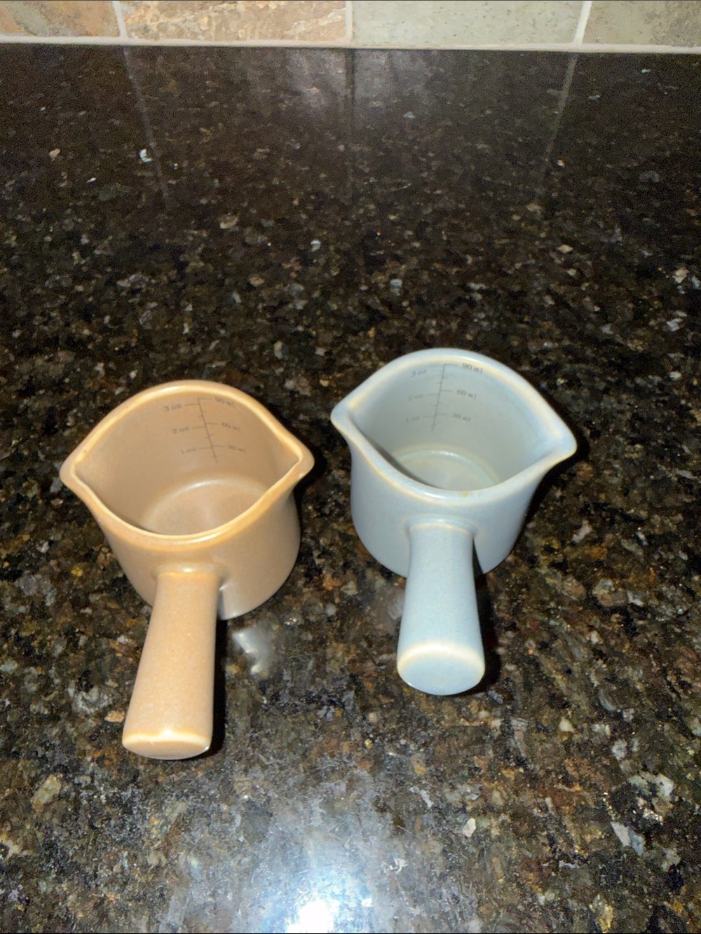 Ceramic Pouring Espresso Cups - Beige and Light Blue 3 oz